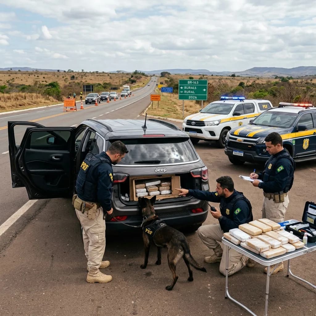 PRF e PM apreendem 38,5 kg de cocaína na BR-163 em Dourados