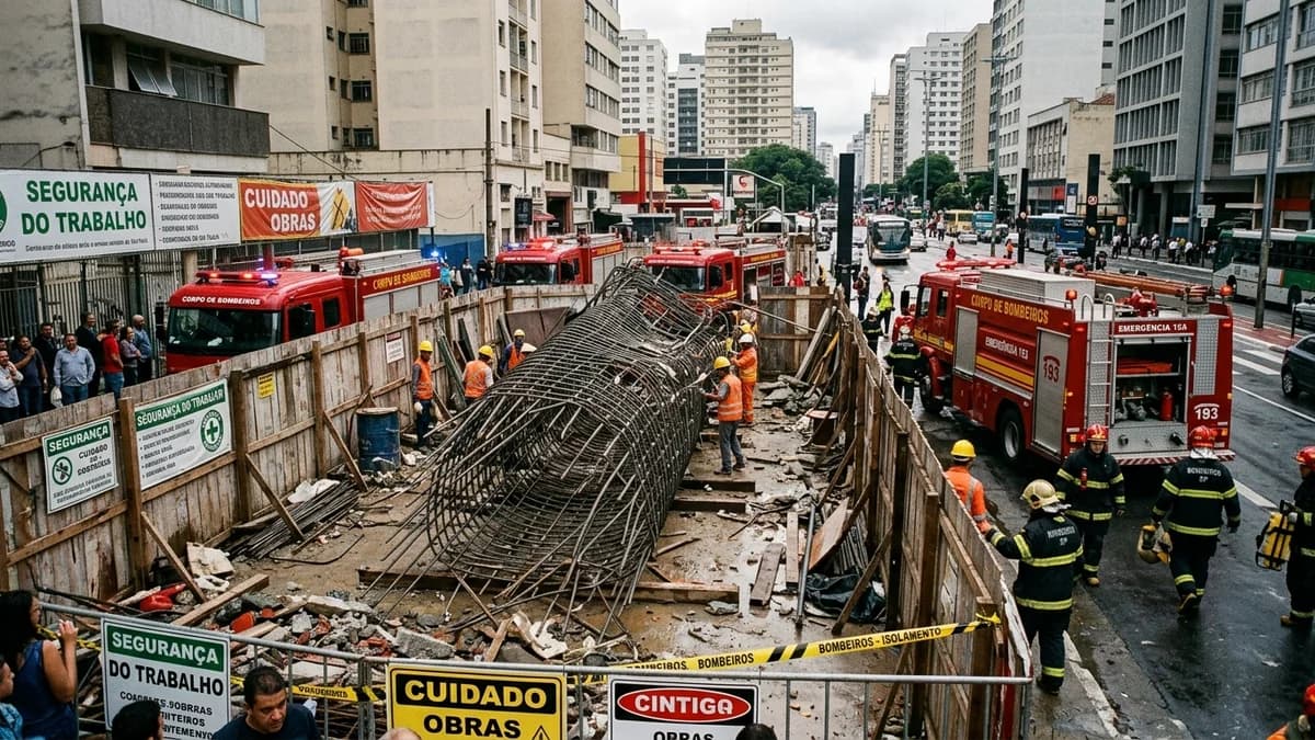 Estrutura metálica desaba e deixa operários soterrados na Av. Lineu de Paula Machado em SP
