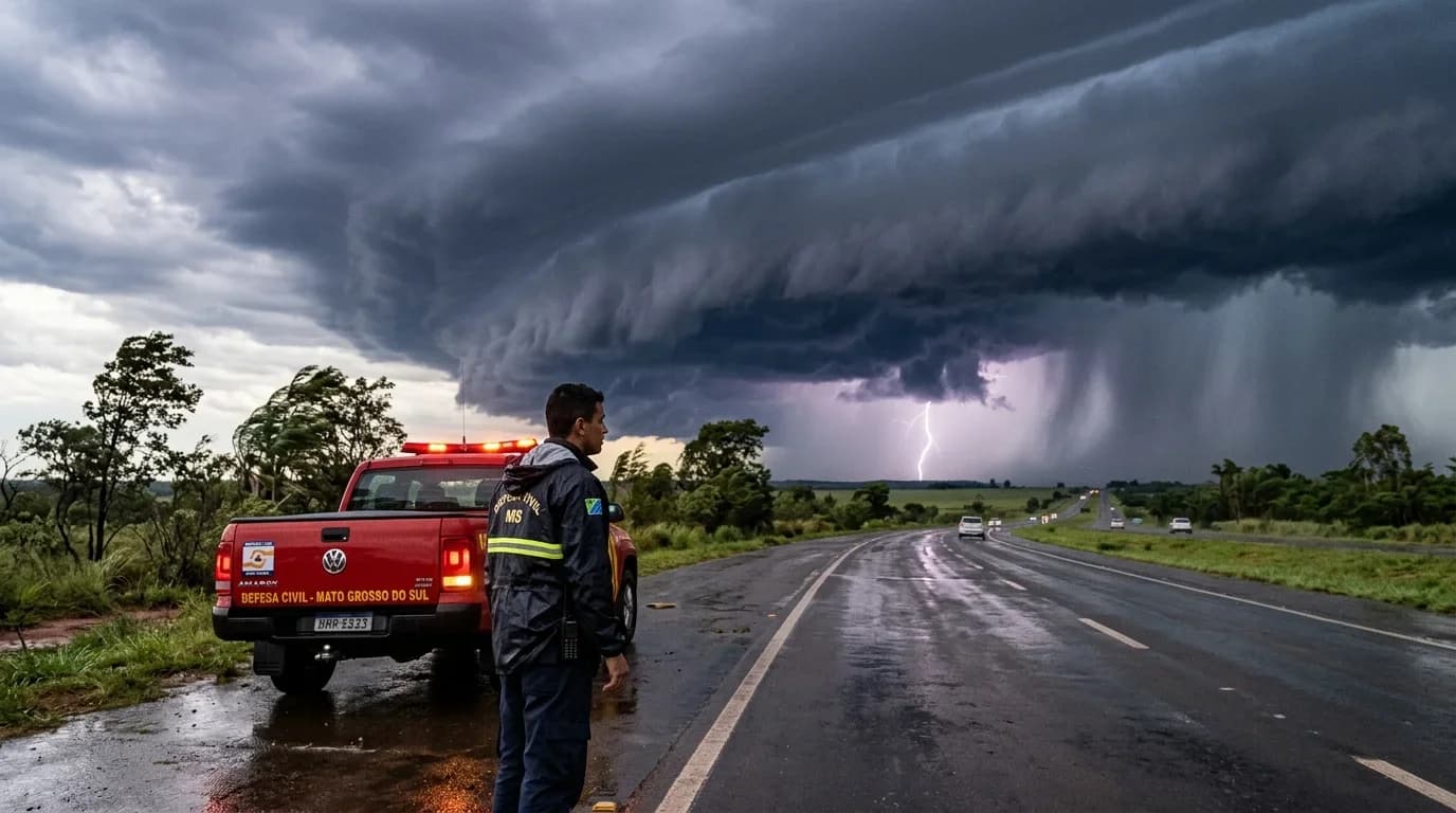 INMET e Defesa Civil colocam os 79 municípios de Mato Grosso do Sul sob alerta máximo de tempestades e ventos de até 100 km/h