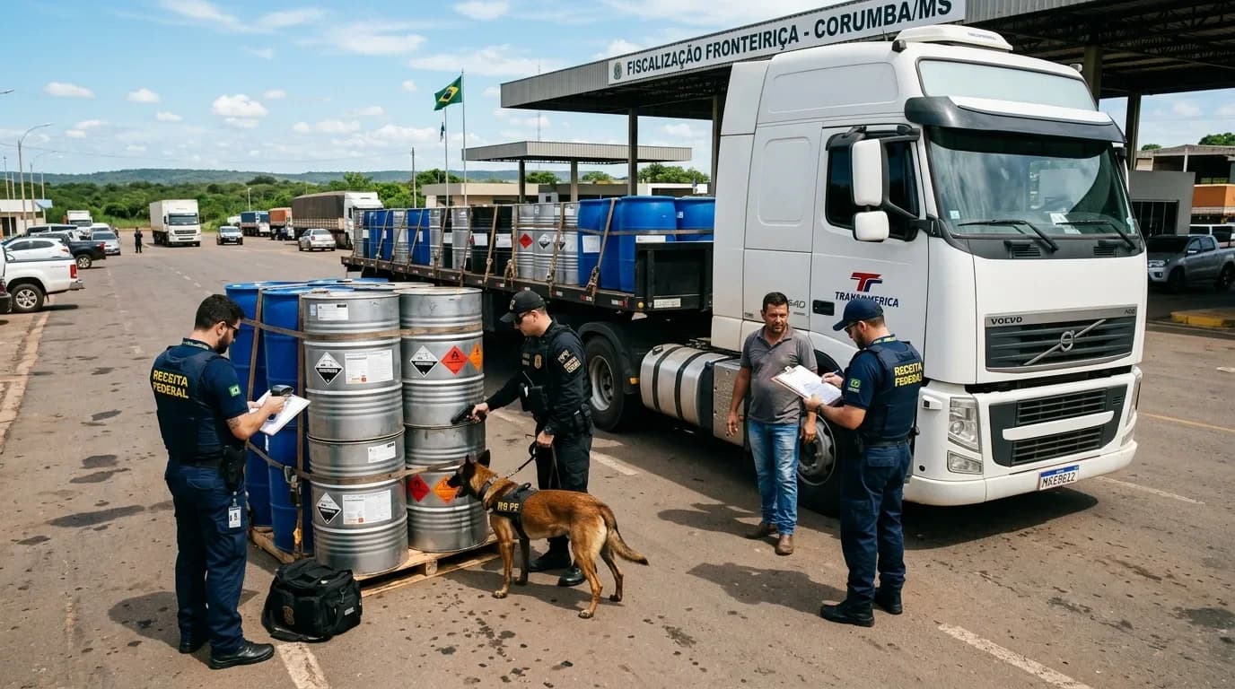 PF e Receita Interceptam 15 Toneladas de Solvente para Refino de Cocaína em Corumbá