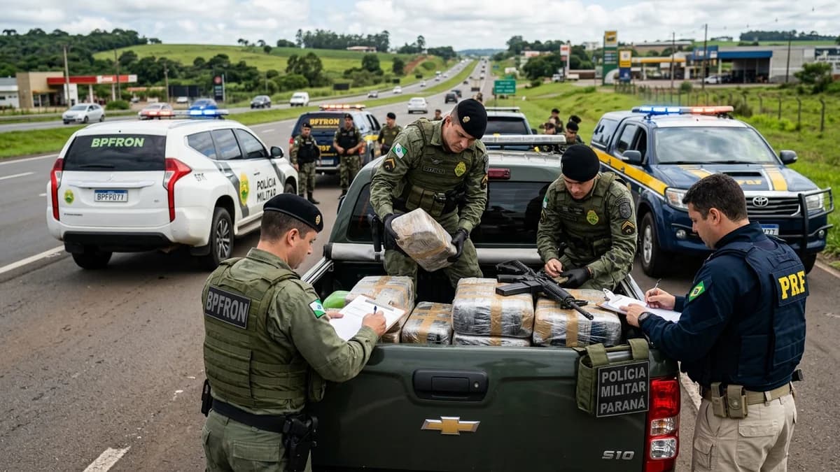 Apreensão Recorde na BR-277 no PR: BPFron e PRF interceptam caminhonete com fardos de drogas e fuzil em Foz do Iguaçu