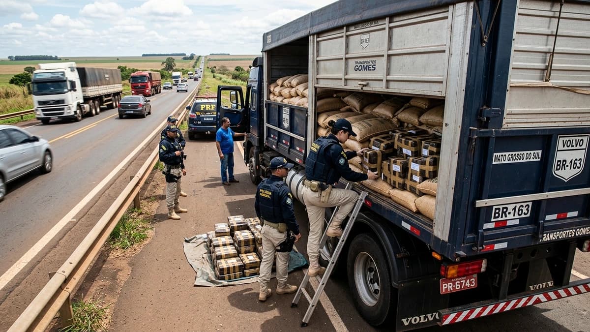 PRF Apreende 6,3 Toneladas de Maconha e Fuzis em Carga de Grãos na BR-163 em MS