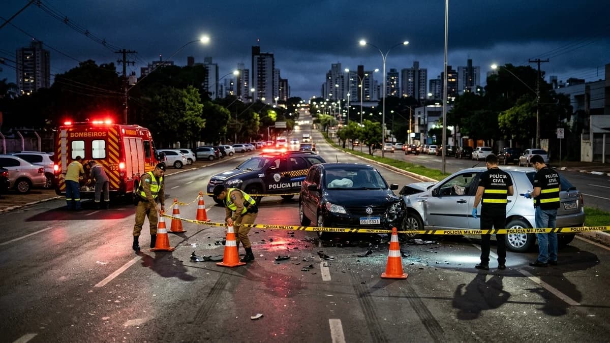 Grave colisão entre Audi e Onix na Avenida Afonso Pena deixa jovem ferida e mobiliza perícia em Campo Grande