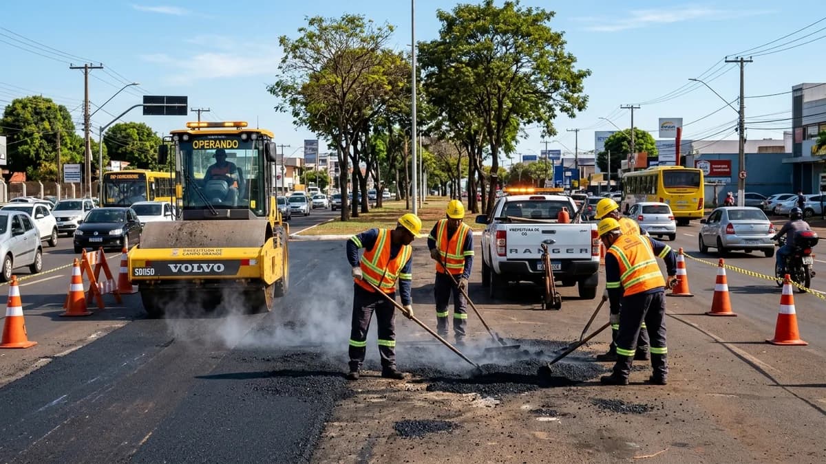 Prefeitura de Campo Grande e Sisep mobilizam frentes de tapa-buracos e recuperação asfáltica em corredores da Capital