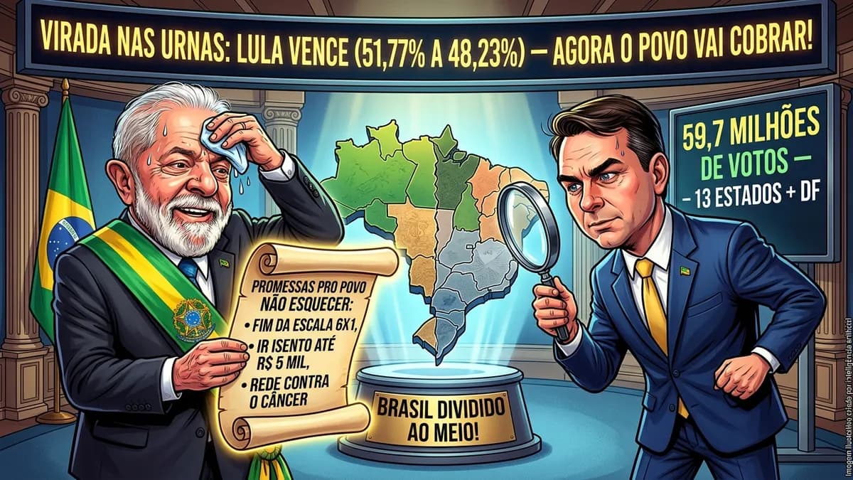 Virada nas urnas: Lula vence 2º turno por 51,77% a 48,23%; veja a analogia da eleição e as promessas para o povo cobrar