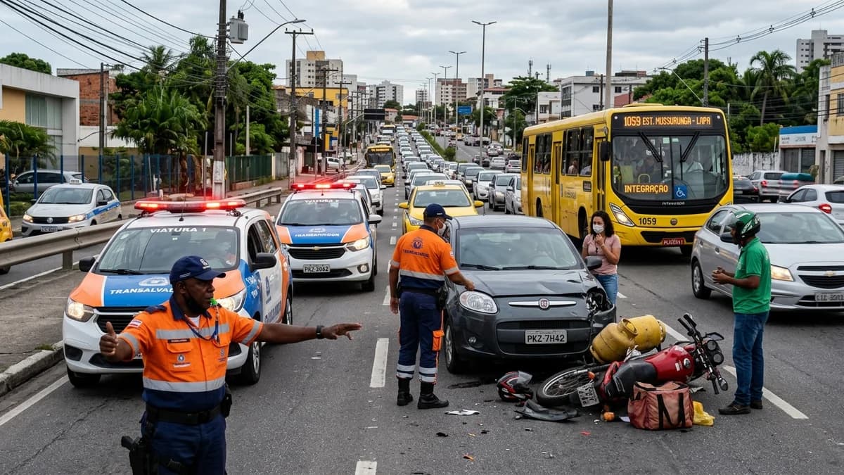 Carro bate em moto de entrega de gás na Av. Garibaldi e deixa o trânsito lento