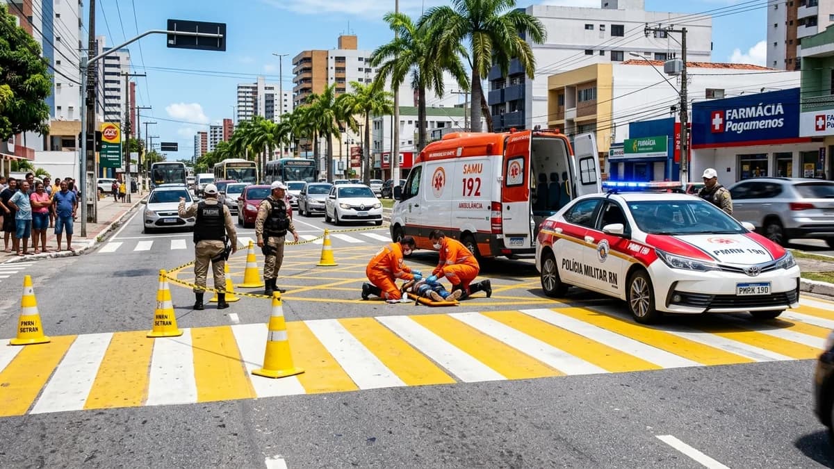 Carro atinge babá e criança de 2 anos em faixa de pedestres na Grande Natal