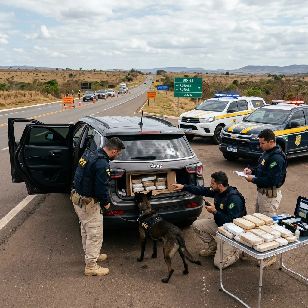 PRF e PM apreendem 38,5 kg de cocaína na BR-163 em Dourados