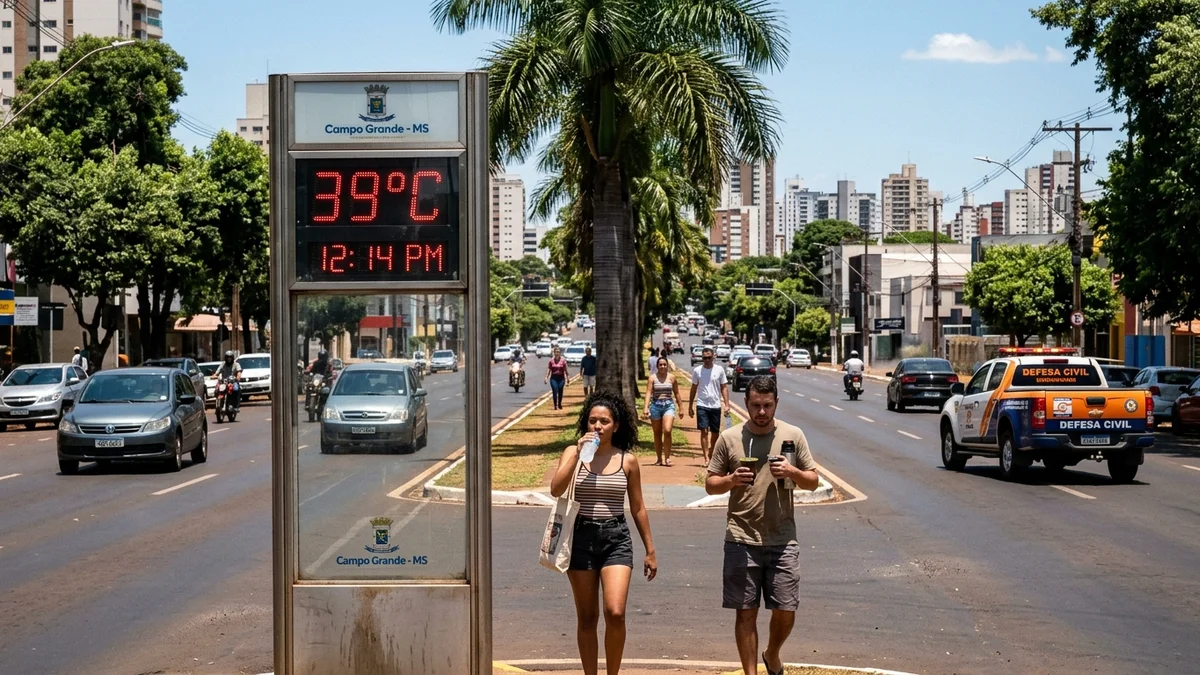 Onda de calor extremo atinge 39°C em Mato Grosso do Sul, derruba umidade para 20% e antecede alerta de tempestades severas
