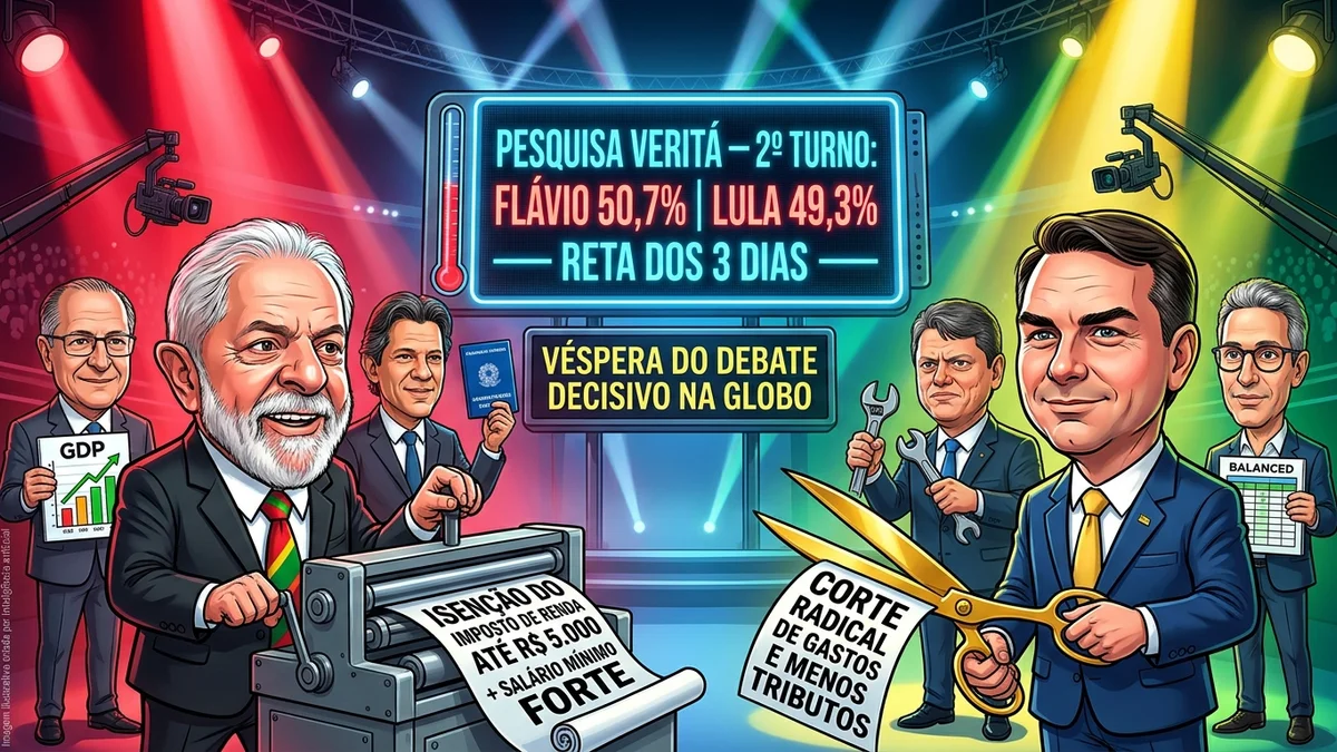 Reta dos 3 dias: Pesquisa Veritá consolida empate técnico com Flávio em 50,7% e Lula em 49,3% e confronta equipes econômicas e...