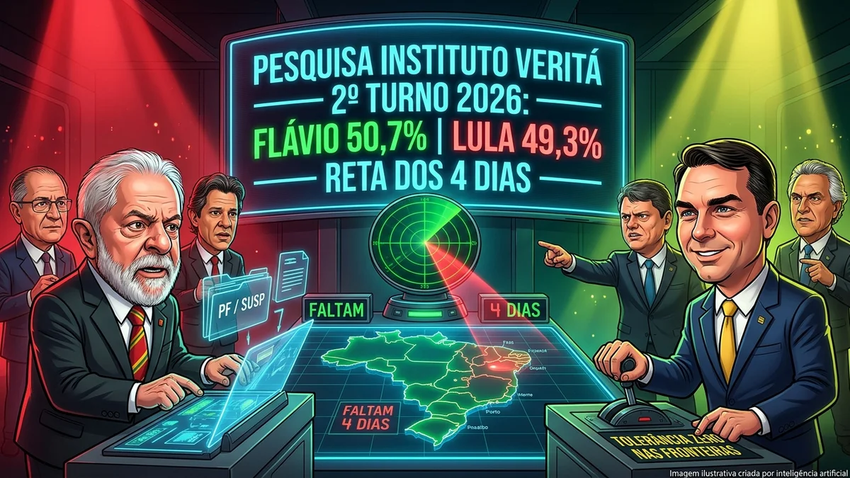 Reta dos 4 dias: Pesquisa Veritá aponta empate com Flávio em 50,7% e Lula em 49,3% e eleva segurança e controle de fronteiras...