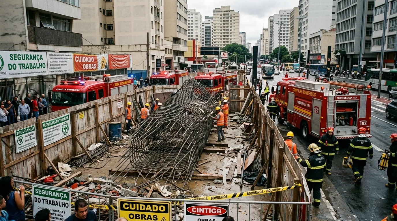 Estrutura metálica desaba e deixa operários soterrados na Av. Lineu de Paula Machado em SP