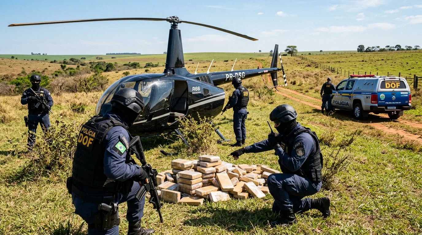 DOF intercepta helicóptero com 345 kg de cocaína em Anhanduí