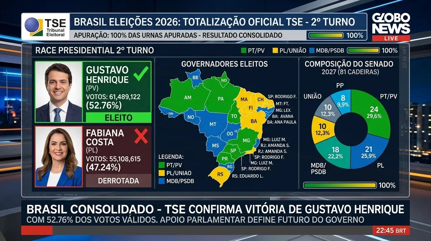 Observatório Presidencial 2026 (Fase 23): TSE Consolida Apuração com Definição do 2º Turno e Mapa dos Governadores
