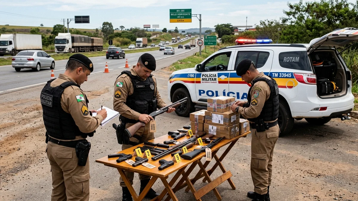 Ação Integrada na BR-381 em MG: PMMG e GAECO interceptam quadrilha armada de roubo de cargas e apreendem armamento