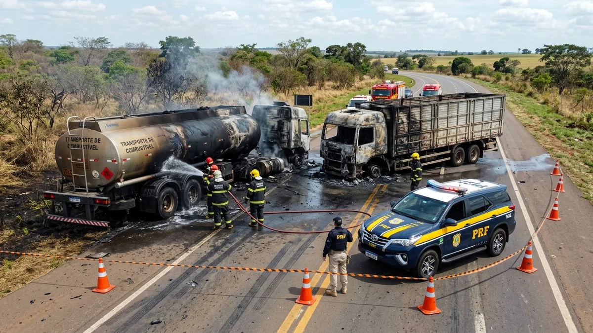 Tragédia na BR-163: Colisão entre carretas e explosão de tanque de diesel deixa mortos e interdita rodovia em MS