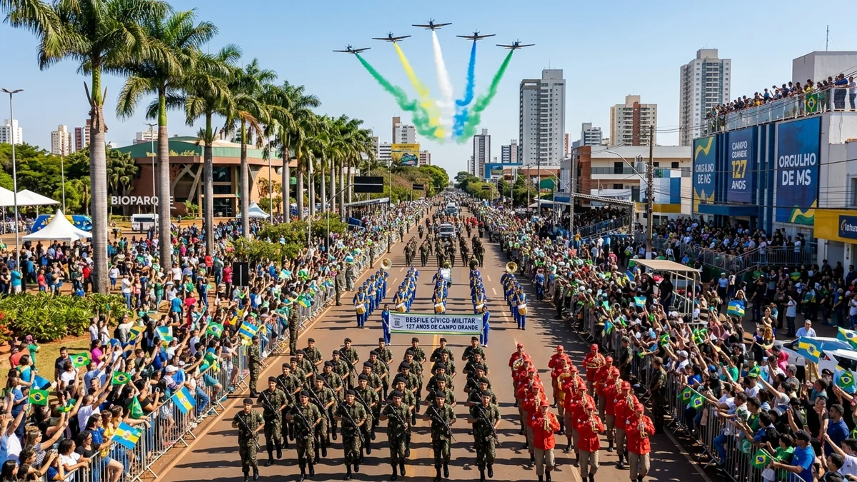 Campo Grande Celebra 127 Anos com Multidão na 13 de Maio, Desfile Cívico-Militar e Bolo de 32 Metros