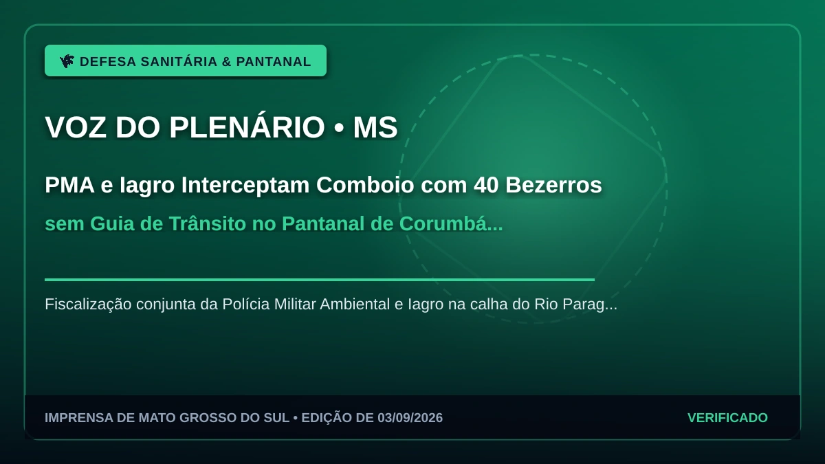 PMA e Iagro Interceptam Comboio com 40 Bezerros sem Guia de Trânsito no Pantanal de Corumbá