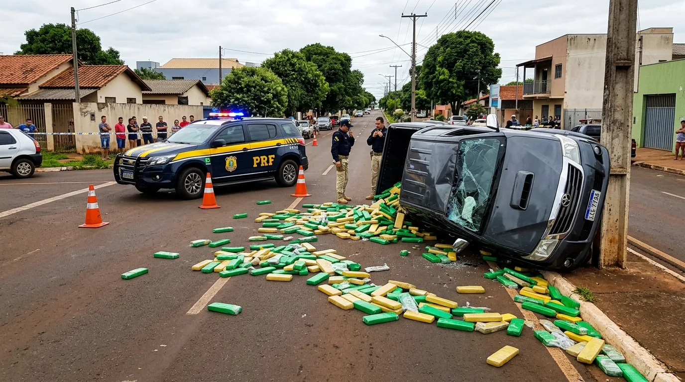Perseguição policial na BR-463 termina em capotamento de Hilux com 1,5 tonelada de maconha