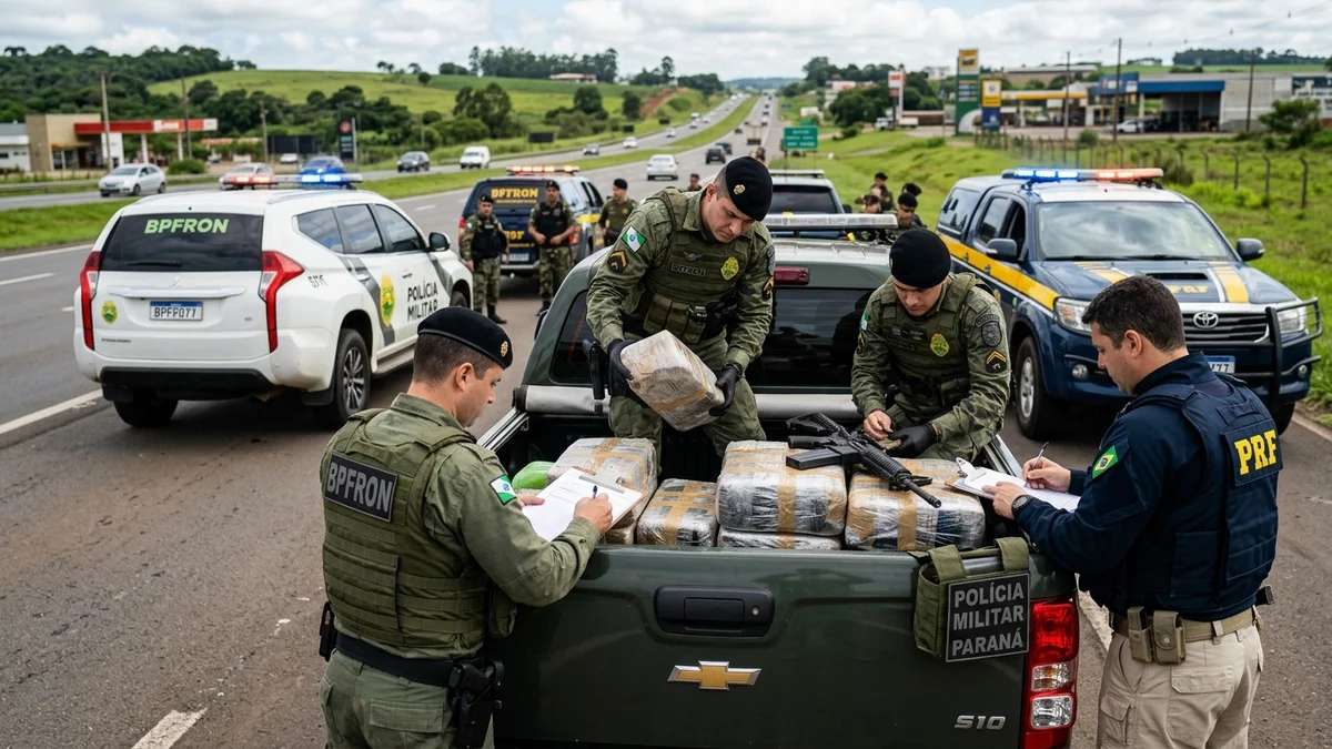 Apreensão Recorde na BR-277 no PR: BPFron e PRF interceptam caminhonete com fardos de drogas e fuzil em Foz do Iguaçu
